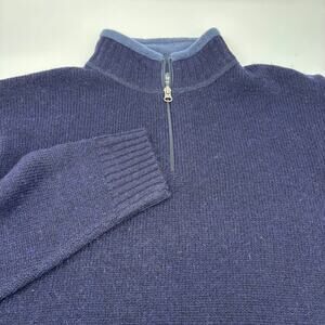 Woolrich Medium Navy Blue 100% Wool 1/4 Zip Long Sleeve Pullover Sweater